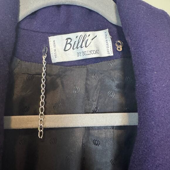 EUC VTG 80s Billi Billycoat Purple Wool Blend Long Overcoat Power Dressing Coat - Picture 9 of 12